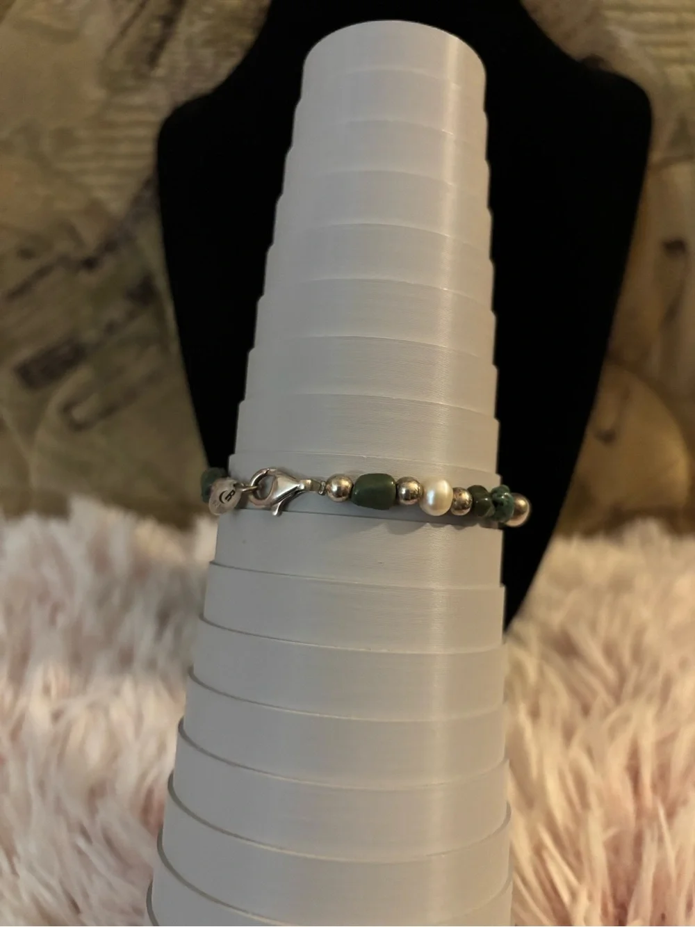 Carolyn Pollack 925 Sterling Silver Turquoise + Pearl Beaded Bracelet - 7 inches
